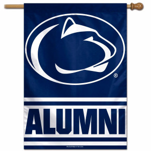 navy flag with Penn State Athletic Logo above Alumni and stripes